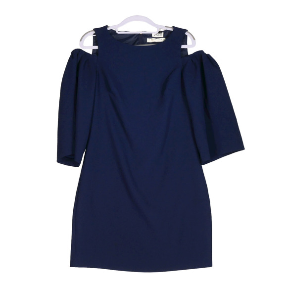 Trina Turk Mini Dress Dark Blue Small Cold Shoulders Long Sleeves Shift Evening - Picture 1 of 8
